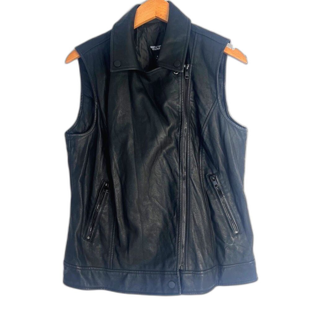 Simply Vera Vera Wangโ Black Sleeveless Faux Leather Full Zip Vest Size Medium